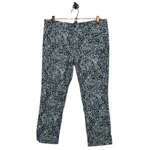 Banana Republic 10 Navy Turquoise Stretch Paisley Hampton Fit Cropped Crop Pants